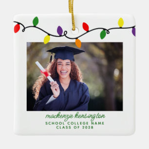 Ornement En Céramique Lumières de Noël colorées Graduation Photo