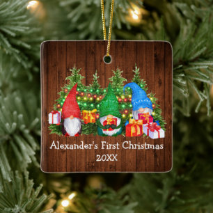 Ornement En Céramique Lumières de Noël de bébé Gnomes Carré Rustique