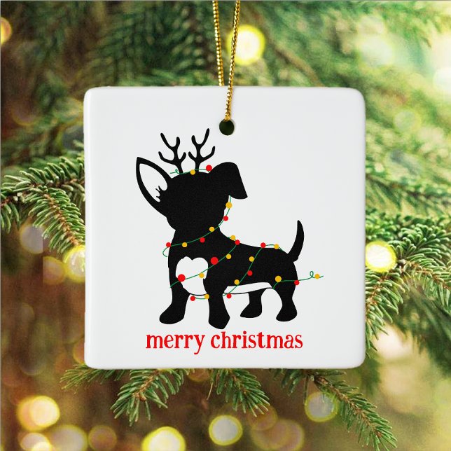 Ornement En Céramique Lumières de Noël de Chiweenie (Créateur téléchargé)
