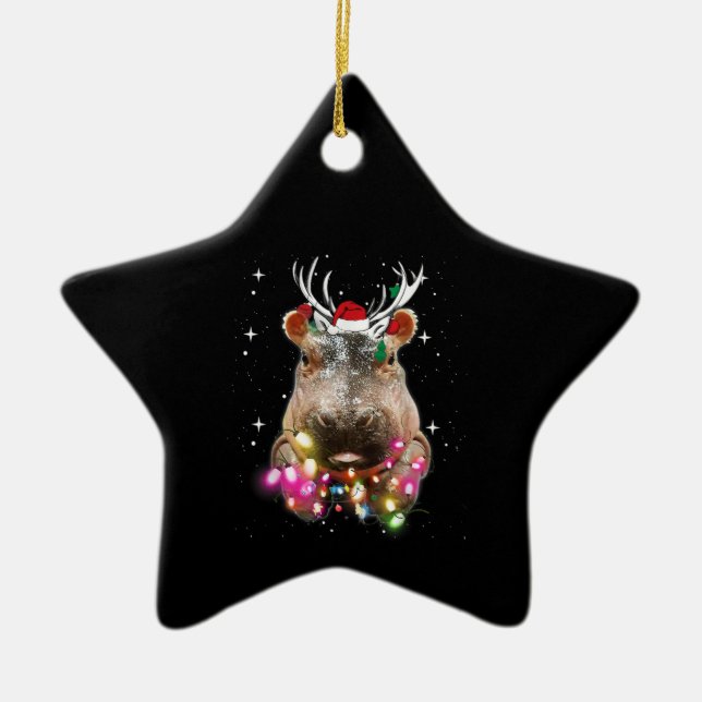 Ornement En Céramique Lumières de Noël Hippo Fiona Hippopotamus Lover (Devant)
