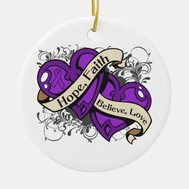 Ornement En Céramique Lupus Hope Faith Double Coeur (Devant)