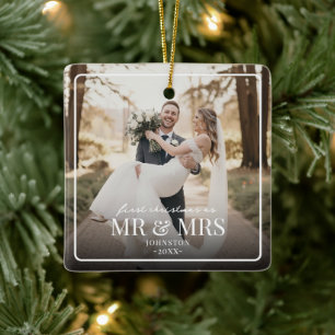 Ornement En Céramique M & Mme Premier Noël Ensemble Photo Personnalisée