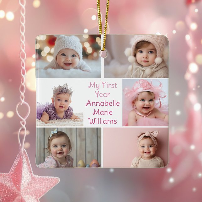 Ornement En Céramique Ma première année Bébé Fille Photo Collage Mignonn (Créateur téléchargé)