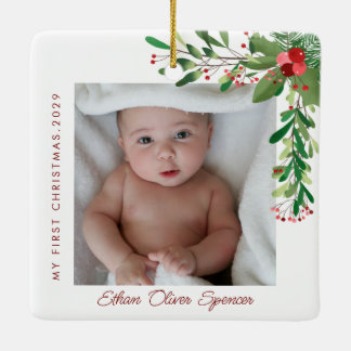 Ornement En Céramique Ma première photo de bébé de Noël