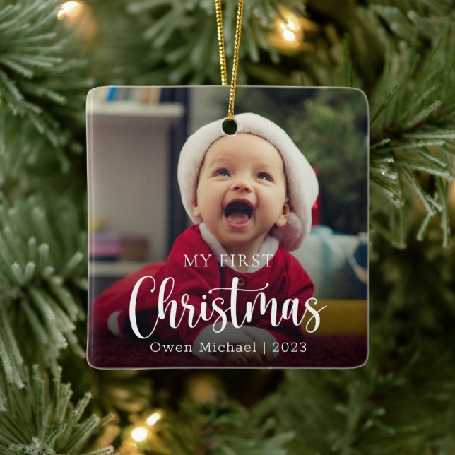 Ornement En Céramique Ma première photo de Noël Nouveau bébé (Arbre)
