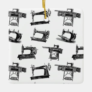 Ornement En Céramique Machines à coudre anciennes COULEUR ARRIÈRE - PL