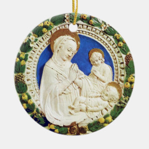 Ornement En Céramique MADONNA AVEC ENFANT Sapphire Bleu Rond