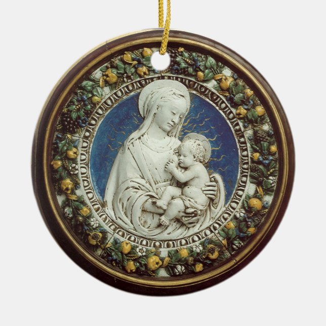 Ornement En Céramique MADONNA AVEC le saphir bleu rond d'ENFANT (Devant)