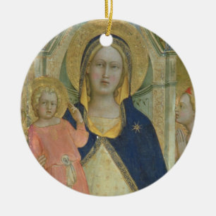 Ornement En Céramique Madonna et l'enfant couronnés avec des saints,