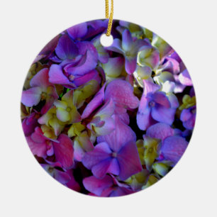 Ornement En Céramique Magenta Purple bleu jaune Hydrangeas fleurs