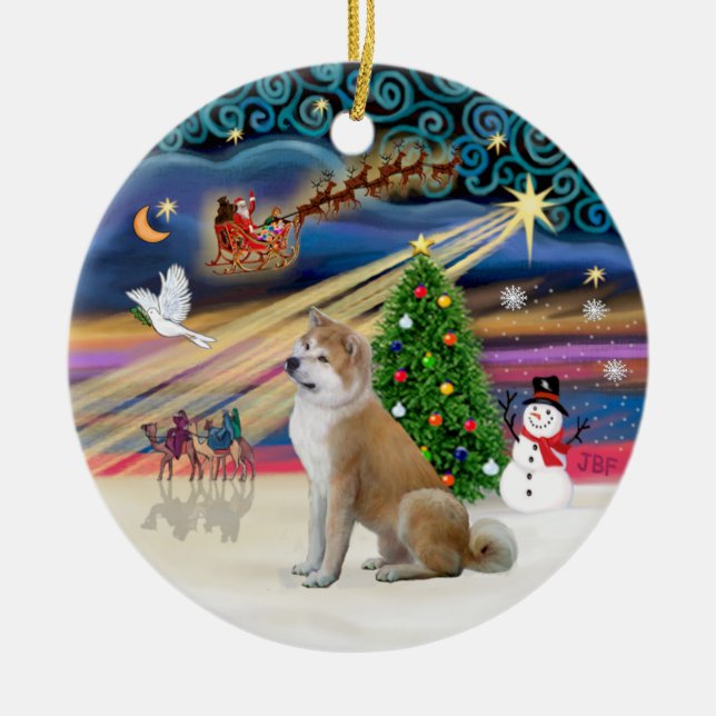 Ornement En Céramique Magie de Noël - Akita Inu 2 (Devant)