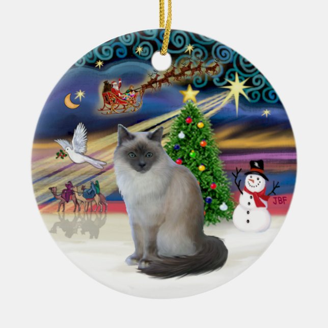 Ornement En Céramique Magie de Noël - Chat Birman (Devant)