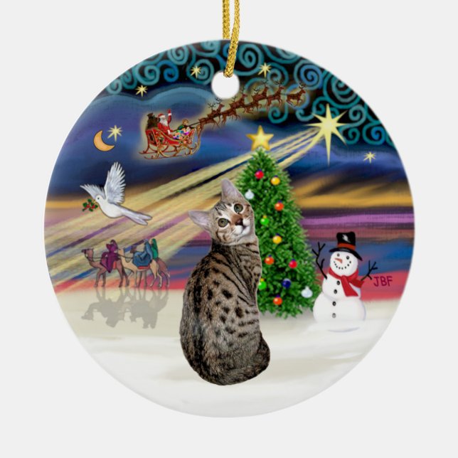 Ornement En Céramique Magie de Noël - Chat du Bengale (Devant)