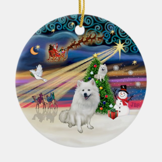 Ornement En Céramique Magie de Noël - Chien Eskimo Américain (Devant)