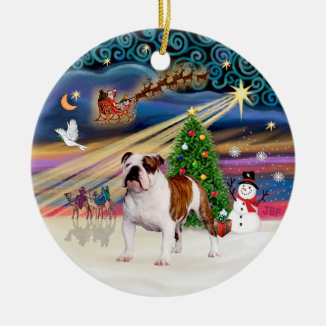 Ornement En Céramique Magie de Noël - Chien-taureau anglais (brun-blanc  (Devant)