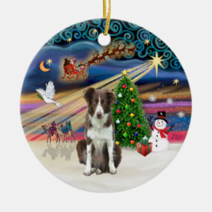 Ornement En Céramique Magie de Noël - Collie bordé (blanc-marron)