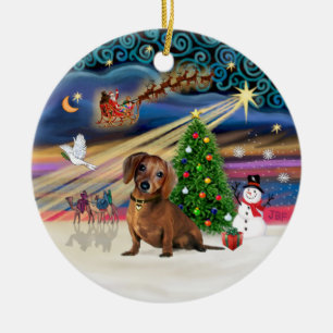 Ornement En Céramique Magie de Noël - Dachshund (marron 2)