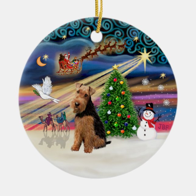 Ornement En Céramique Magie de Noël - Gallois Terrier (Devant)