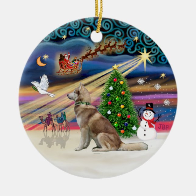 Ornement En Céramique Magie de Noël - Husky Sibérien Rouge (Devant)