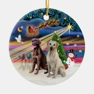 Ornement En Céramique Magie de Noël - Labradors (Jaune-Chocs)