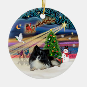 Ornement En Céramique Magie de Noël - Pomeranian (noir et blanc)
