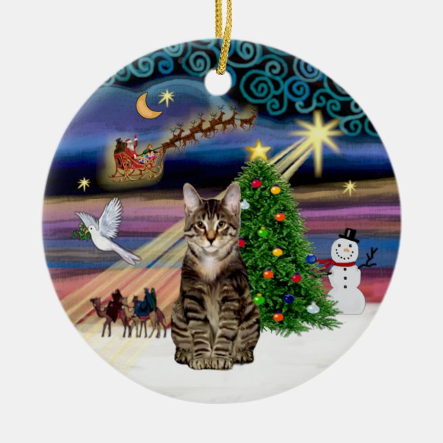 Ornement En Céramique Magie de Noël - Tabby Tiger cat (Devant)