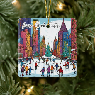 Ornement En Céramique Magnet de la ville funky Collectif - NYC Noël heur