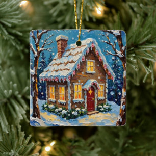 Ornement En Céramique Maison en pain d'épices vintage dans un hiver ench