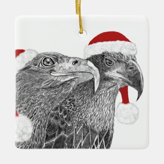 ORNEMENT EN CÉRAMIQUE MAISON SWFL NEST EAGLE EYE SPARKLE SANTA HATS (Devant)
