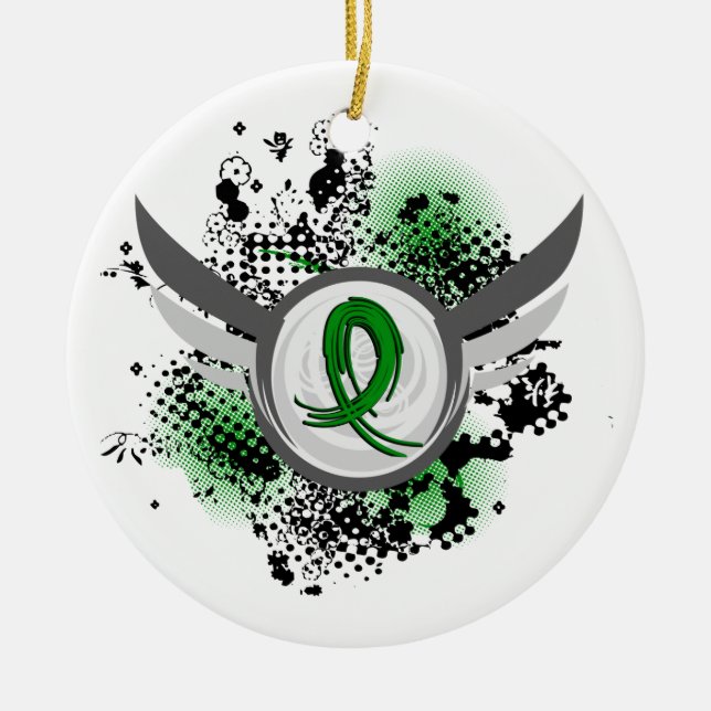 Ornement En Céramique Maladie rénale verte de ruban et d'ailes (Devant)