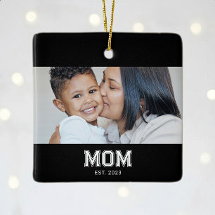 Ornement En Céramique Maman a établi une photo en noir et blanc gras