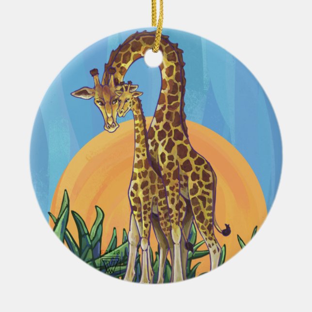 Ornement En Céramique Maman girafe et bébé (Devant)