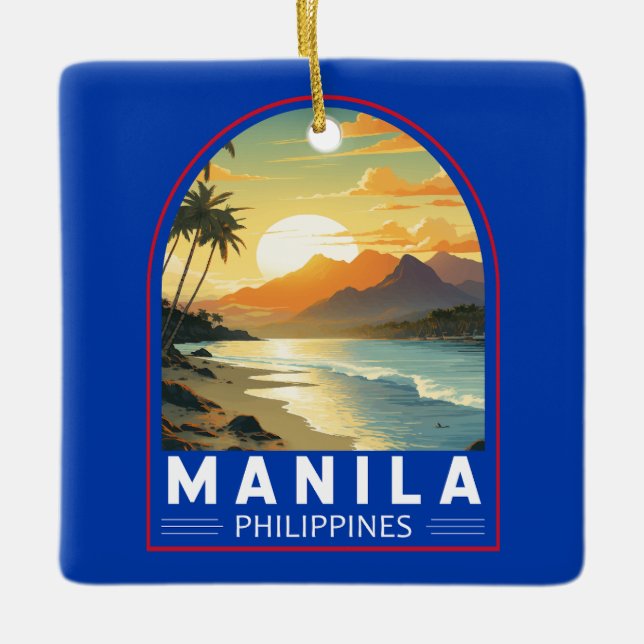 Ornement En Céramique Manille Philippines Travel Art Vintage (Devant)