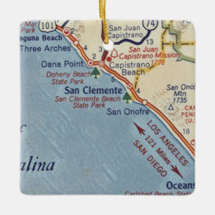 Ornement En Céramique Map San Clemente CA Vintage