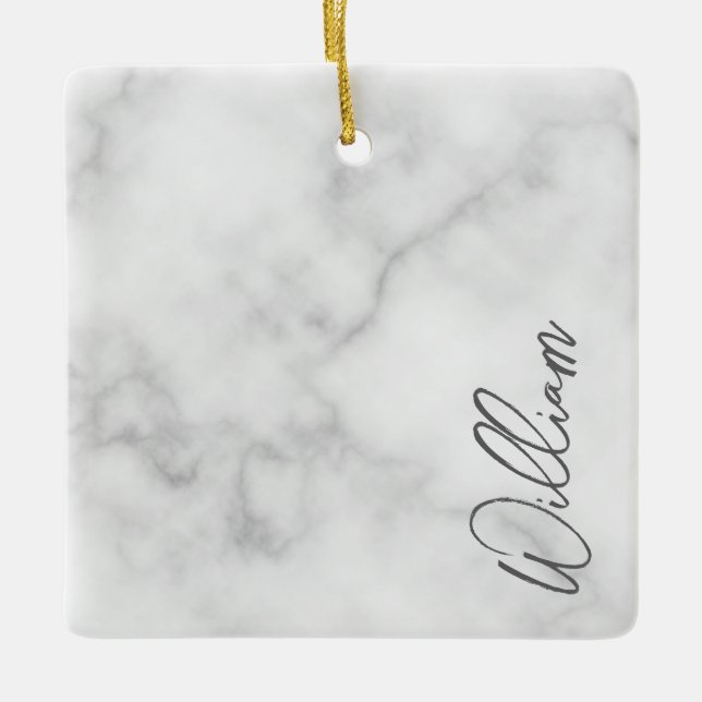Ornement En Céramique Marbre blanc Modern Script Nom personnalisé (Devant)