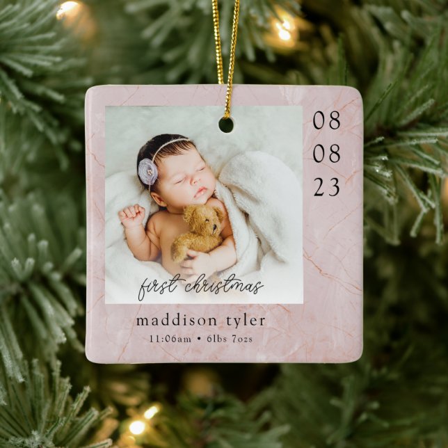 Ornement En Céramique Marbre photo de Noël du bébé (Arbre)