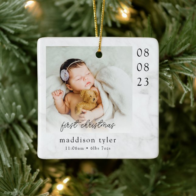 Ornement En Céramique Marbre photo de Noël du bébé (Arbre)