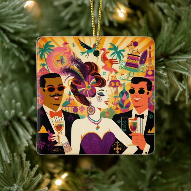 Ornement En Céramique Mardi Gras Cocktail Futur Du Milieu Du Siècle (Arbre)