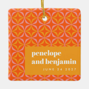 Ornement En Céramique Mariage de typographie orange jaune personnalisé
