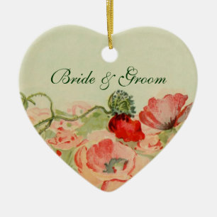 Ornement En Céramique Mariage Vintage, Fleurs de Coquelicot Rouges Prair
