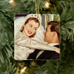 Ornement En Céramique Mariage vintage Nouveaux mariés, Mariée heureuse e