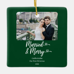 Ornement En Céramique Marié Joyeux mariés 1er Noël Green Photo