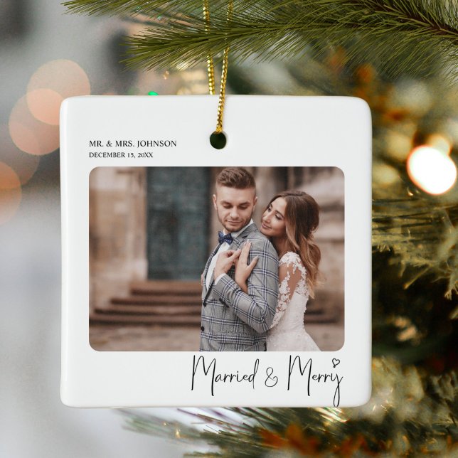 Ornement En Céramique Marié & Joyeux Script de Noël (Créateur téléchargé)