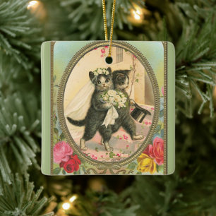 Ornement En Céramique Mariée de chat et mariage de chambre