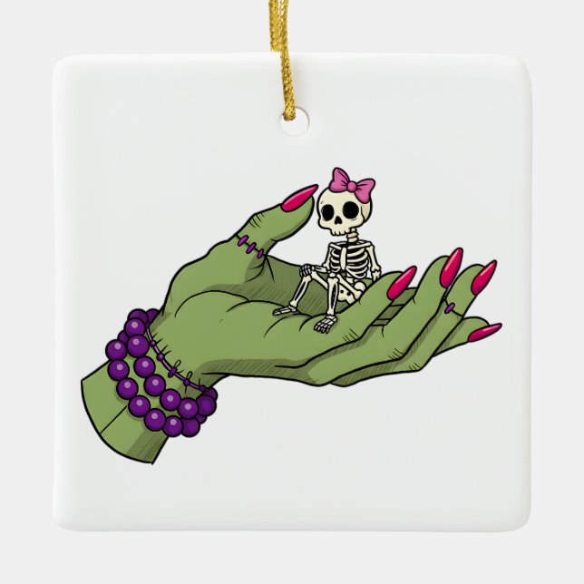 Ornement En Céramique Mariée de Frankenstein main avec Skeleton Bow | J' (Devant)