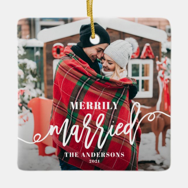 Ornement En Céramique Married | White Newlywed Christmas (Devant)