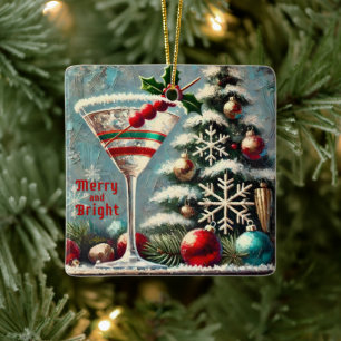 Ornement En Céramique Martini de Noël Retro les années 50 Cranberry