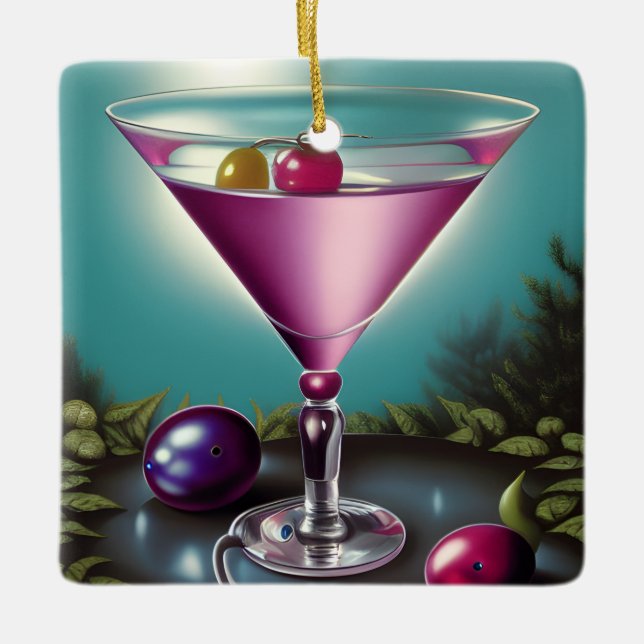 Ornement En Céramique Martini de vacances rose (Devant)