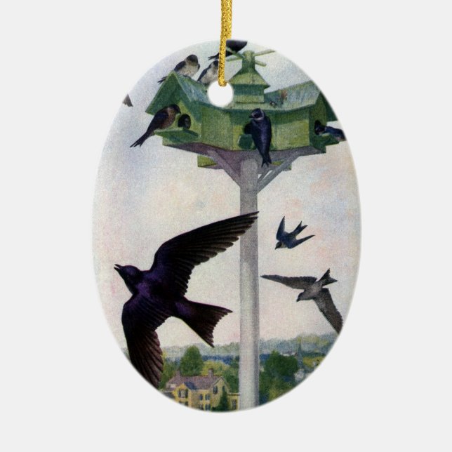 Ornement En Céramique Martins pourpres et leur maison d'oiseaux (Devant)