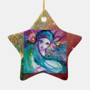 Ornement En Céramique MASQUE EN BLEU, Monogramme étoile jaune